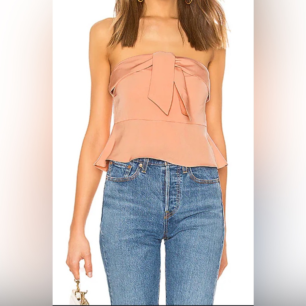 Superdown“Lily” Strapless Tie Front Peplum Top in “Nude